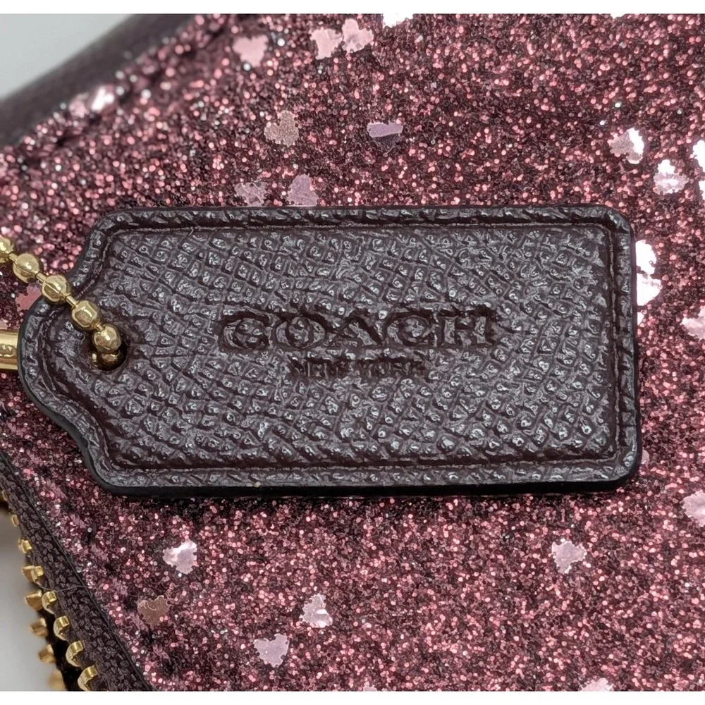 Coach Top Handle Pouch Crossbody Purse Star Glitter Pink Raspberry Hearts F39655